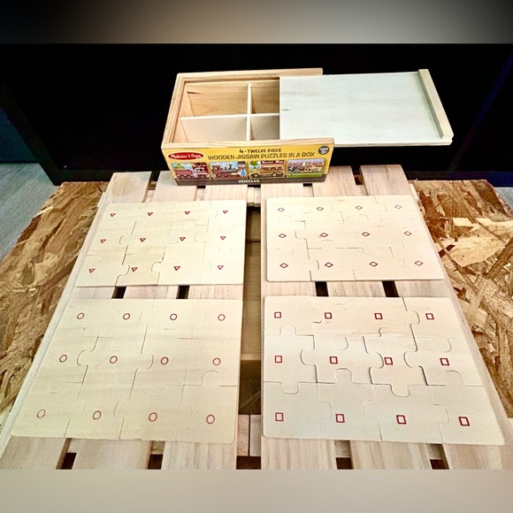Melissa & Doug 4-twelve piece wooden puzzles in a  box “”vehicles” - Picture 4 of 5